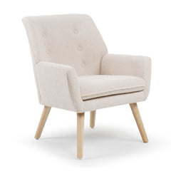 Fauteuil en tissu bouclette crème avec dossier capitonné