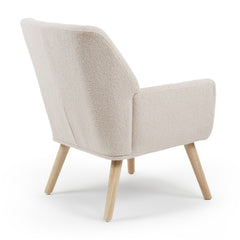 Fauteuil en tissu bouclette crème avec dossier capitonné