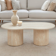 Table basse moderne 70x130cm avec pieds style colonnes Gwendoline Beige