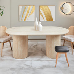Table à manger moderne 90x180cm avec pieds style colonnes Gwendoline Beige
