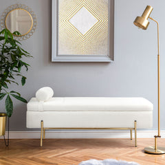 Banquette-coffre Belva moderne en tissu bouclette blanc L140cm