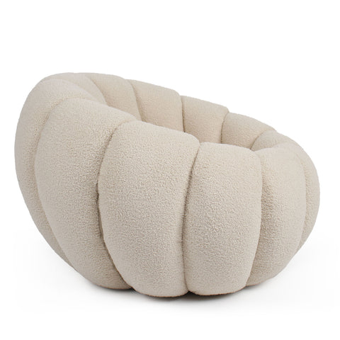 Fauteuil Bellina design coquillage tissu bouclette crème
