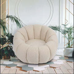 Fauteuil Bellina design coquillage tissu bouclette crème