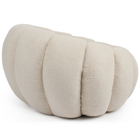 Fauteuil Bellina design coquillage tissu bouclette crème