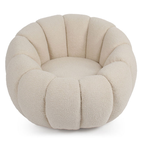 Fauteuil Bellina design coquillage tissu bouclette crème