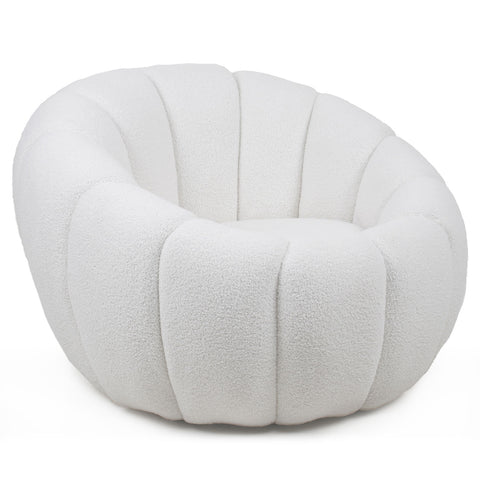 Fauteuil Bellina design coquillage tissu bouclette crème