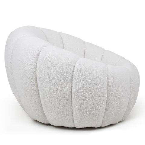 Fauteuil Bellina design coquillage tissu bouclette crème