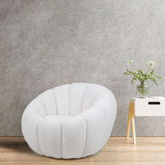 Fauteuil Bellina design coquillage tissu bouclette crème