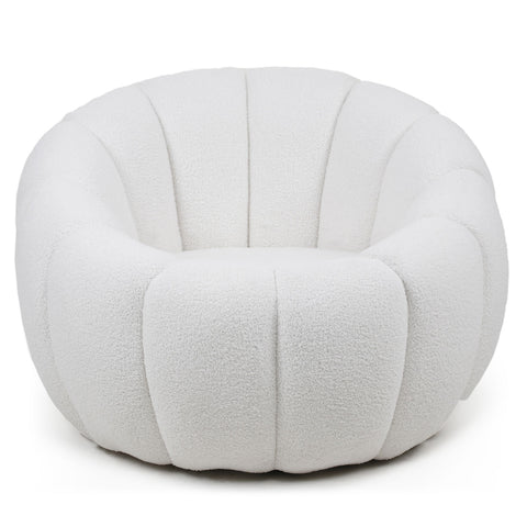 Fauteuil Bellina design coquillage tissu bouclette crème