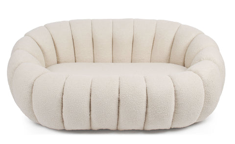 Canapé 2 Places design coquillage Horizan Tissu bouclette Crème
