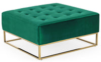 Pouf carré velours vert pieds métal doré