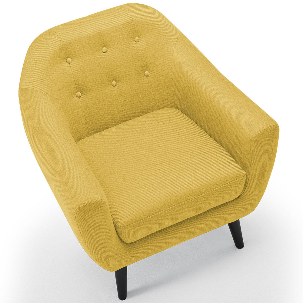 Magnifique fauteuil scandinave en tissu jaune Fidelio
