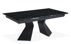 Table à manger extensible Icaria en Verre effet marbre noir et pieds Métal Noir