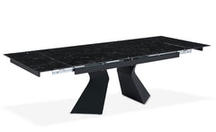 Table à manger extensible Icaria en Verre effet marbre noir et pieds Métal Noir