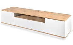 Meuble TV au design linéaire Iliade L180cm Bois clair et Blanc