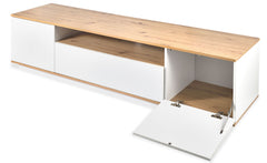 Meuble TV au design linéaire Iliade L180cm Bois clair et Blanc