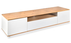 Meuble TV au design linéaire Iliade L180cm Bois clair et Blanc