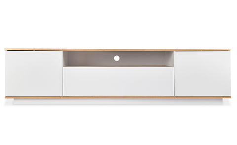 Meuble TV Bisane bois clair et blanc L180 cm design linéaire