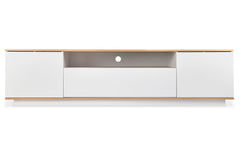 Meuble TV au design linéaire Iliade L180cm Bois clair et Blanc