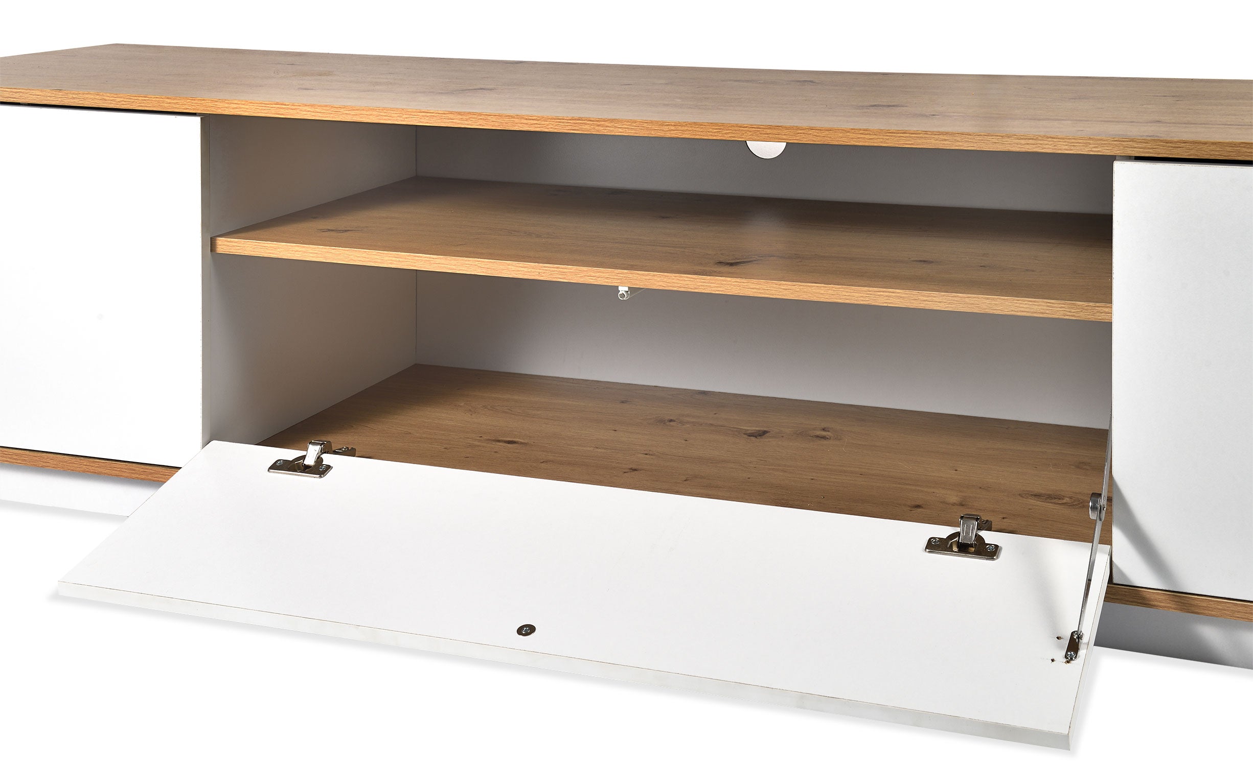 Meuble TV au design linéaire Iliade L180cm Bois clair et Blanc