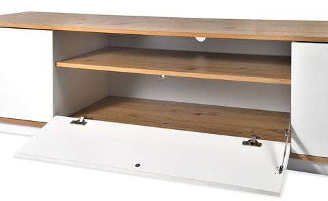 Meuble TV Bisane bois clair et blanc L180 cm design linéaire