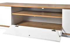 Meuble TV au design linéaire Iliade L180cm Bois clair et Blanc