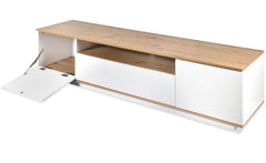 Meuble TV au design linéaire Iliade L180cm Bois clair et Blanc