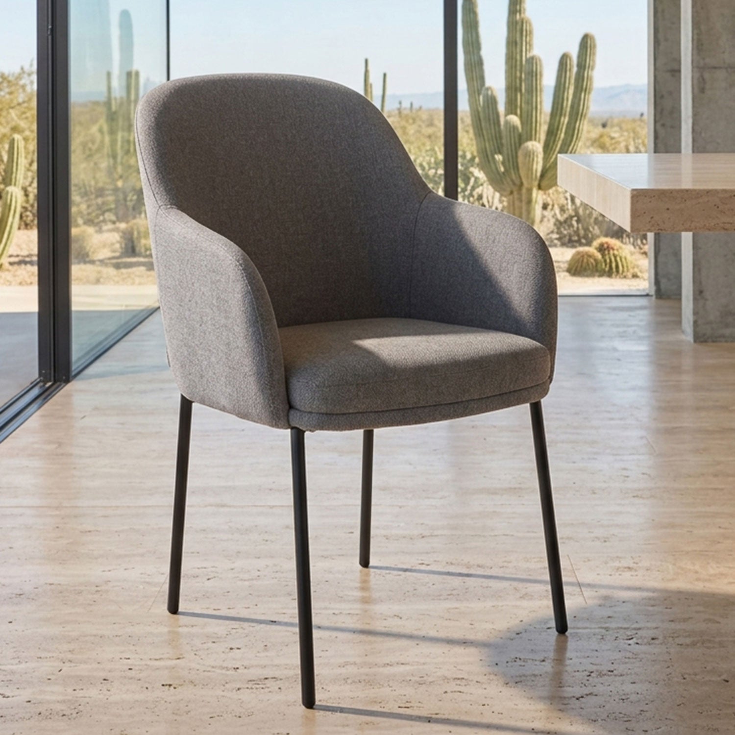 Lot de 4 chaises modernes matelassées Inaya Métal Noir et Tissu Gris