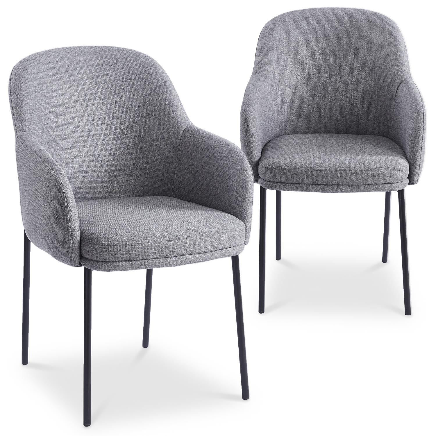 Lot de 2 chaises modernes matelassées Inaya Métal Noir et Tissu Gris