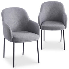 Lot de 2 chaises modernes matelassées Inaya Métal Noir et Tissu Gris
