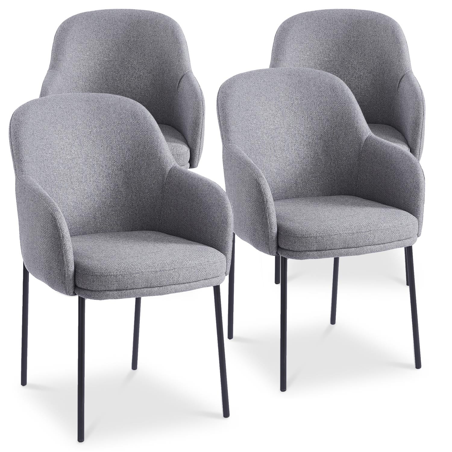 Lot de 4 chaises modernes matelassées Inaya Métal Noir et Tissu Gris