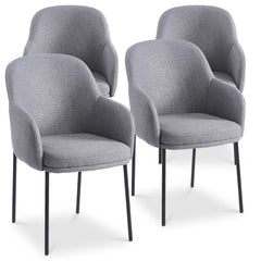 Lot de 4 chaises modernes matelassées Inaya Métal Noir et Tissu Gris