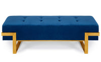 Banquette Istanbul en velours bleu avec pieds dorés