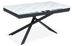Table extensible en verre effet marbre blanc avec pieds en métal noir