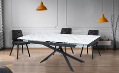 Table à manger Berllo extensible en verre marbre blanc et métal noir