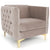 Fauteuil en velours taupe avec accoudoirs capitonnés