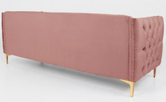 Canapé 3 places en velours rose capitonné