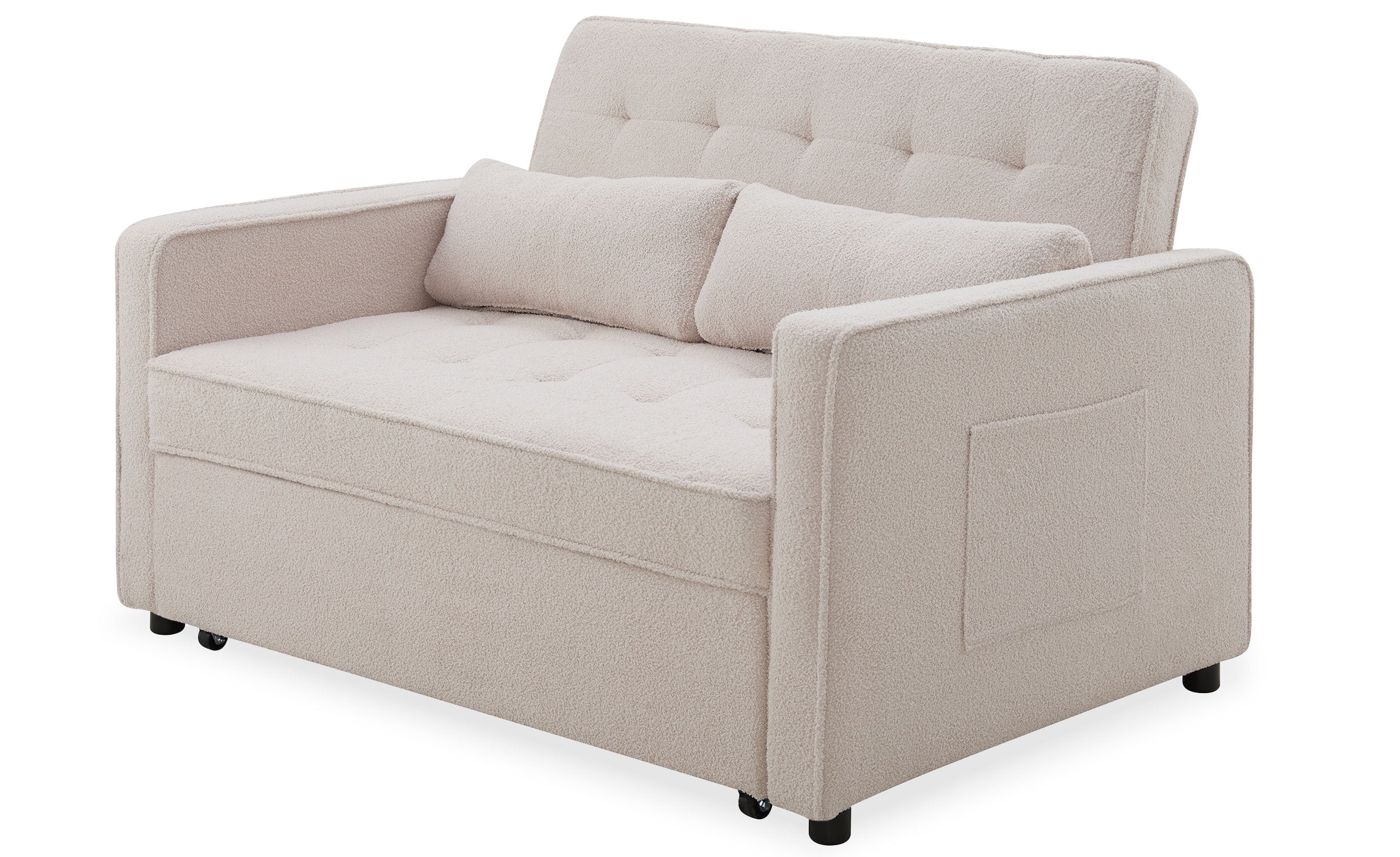 Canapé convertible 2 places Komaria Tissu bouclette Crème