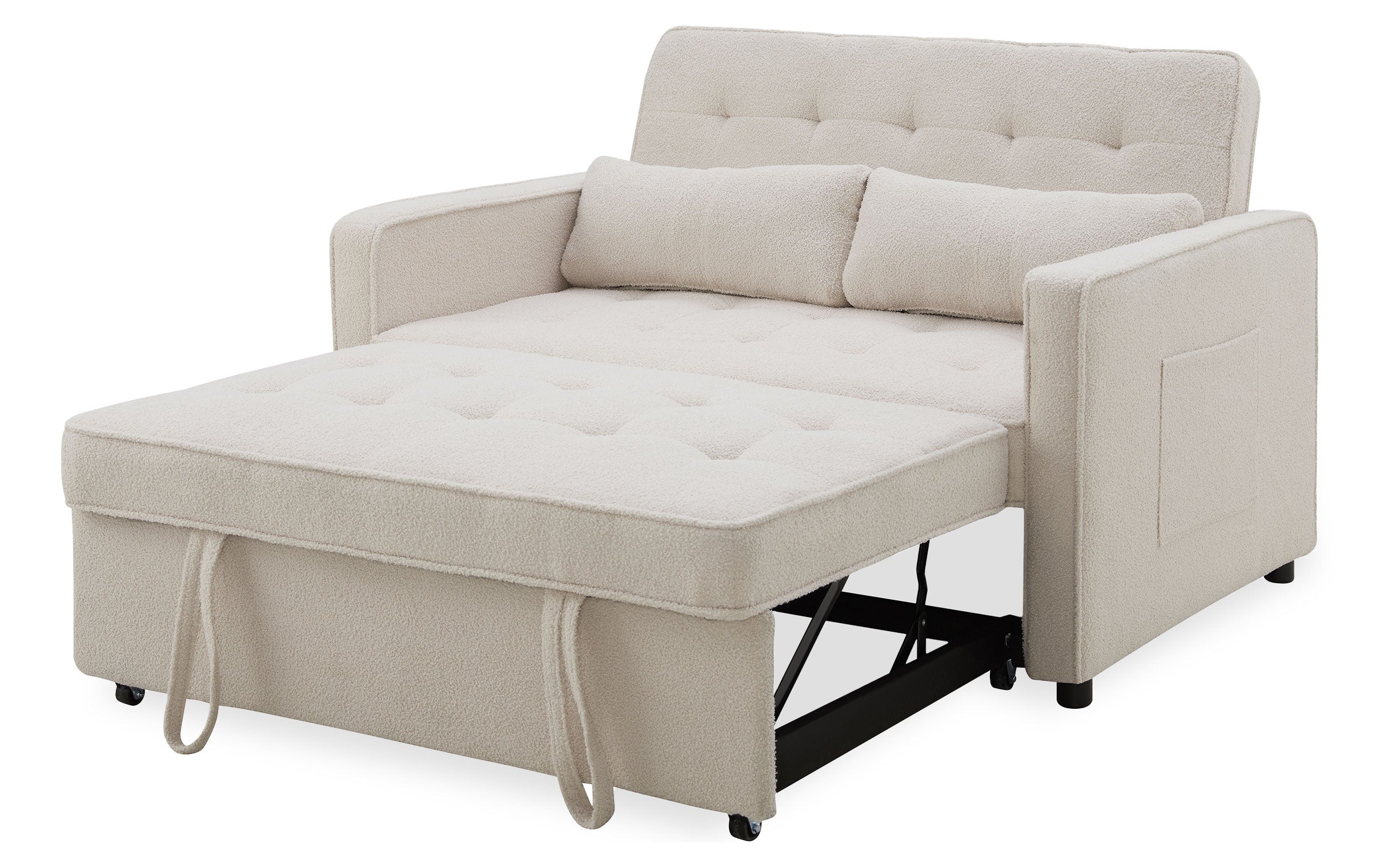 Canapé convertible 2 places Komaria Tissu bouclette Crème