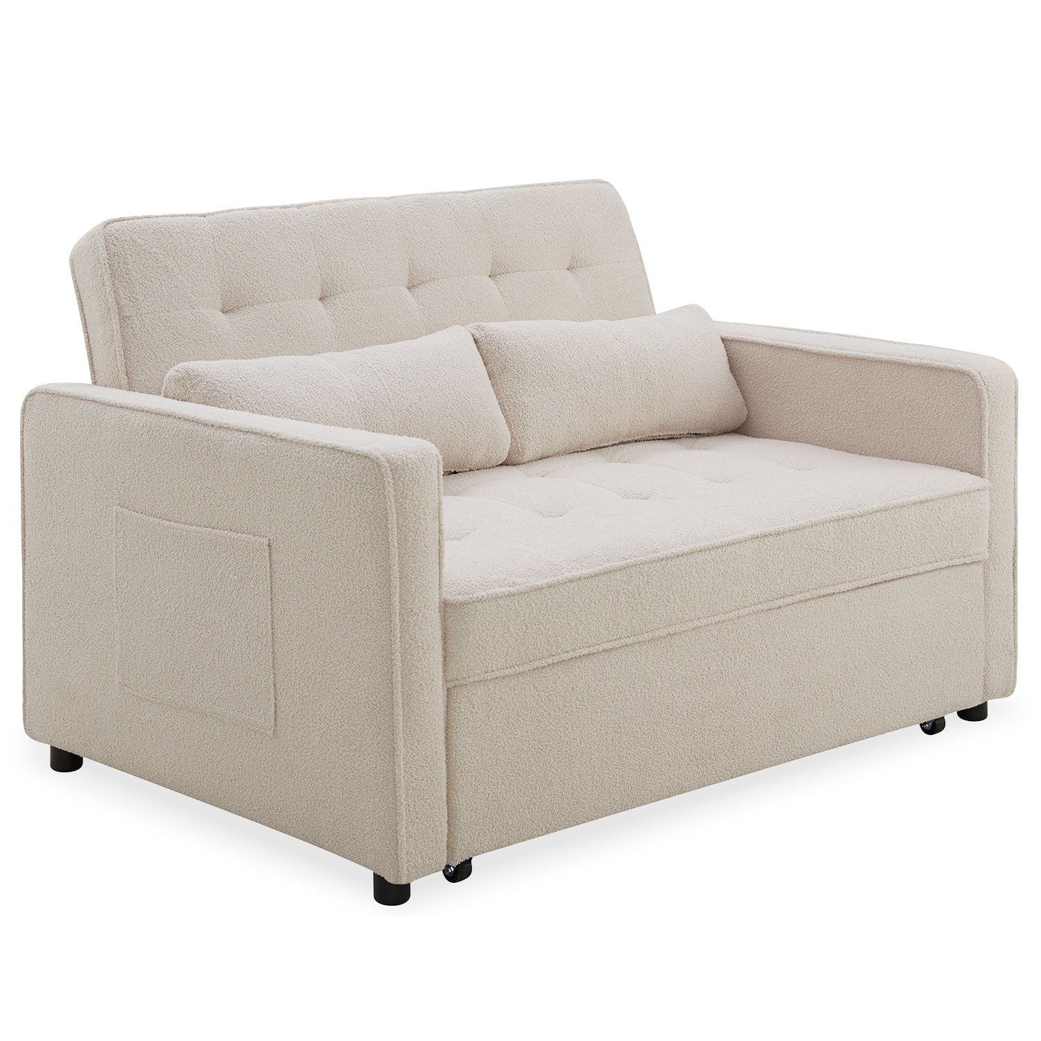 Canapé convertible 2 places Komaria Tissu bouclette Crème
