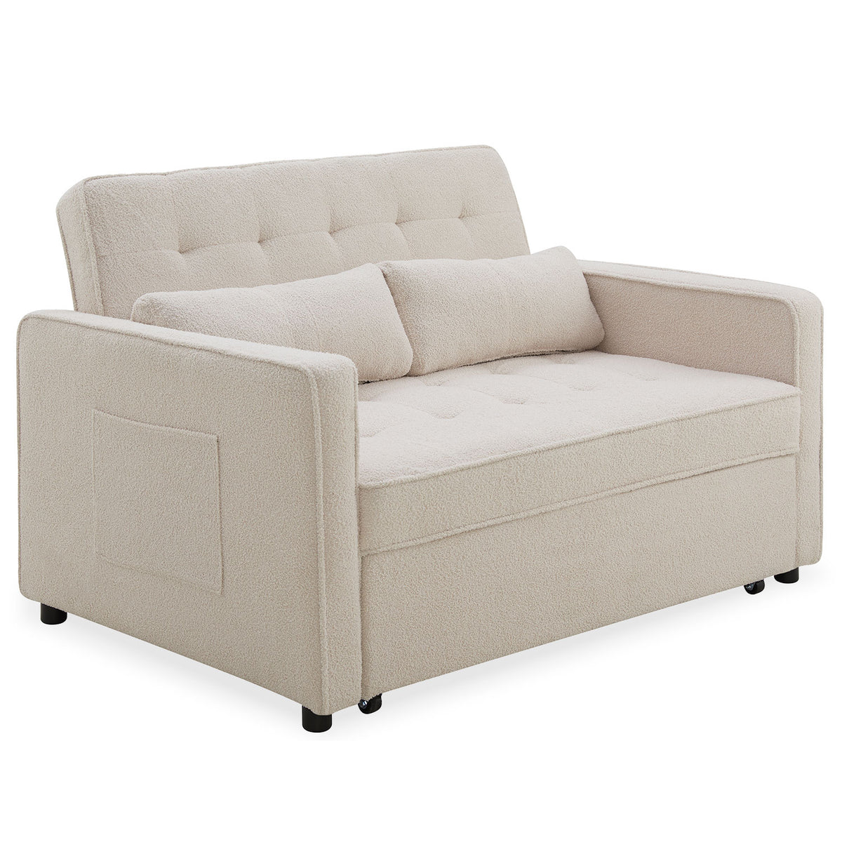 Canapé convertible 2 places Komaria Tissu bouclette Crème