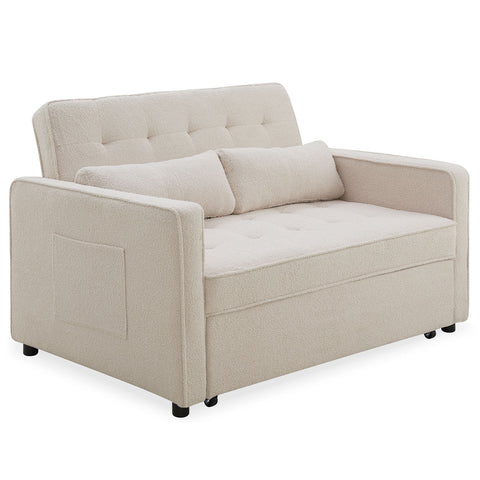 Canapé convertible 2 places Komaria Tissu bouclette Crème