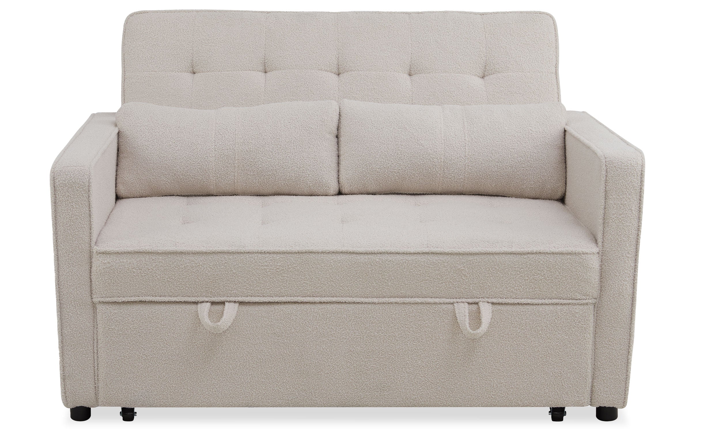 Canapé convertible 2 places Komaria Tissu bouclette Crème
