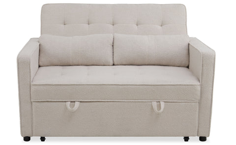 Canapé convertible 2 places Komaria Tissu bouclette Crème