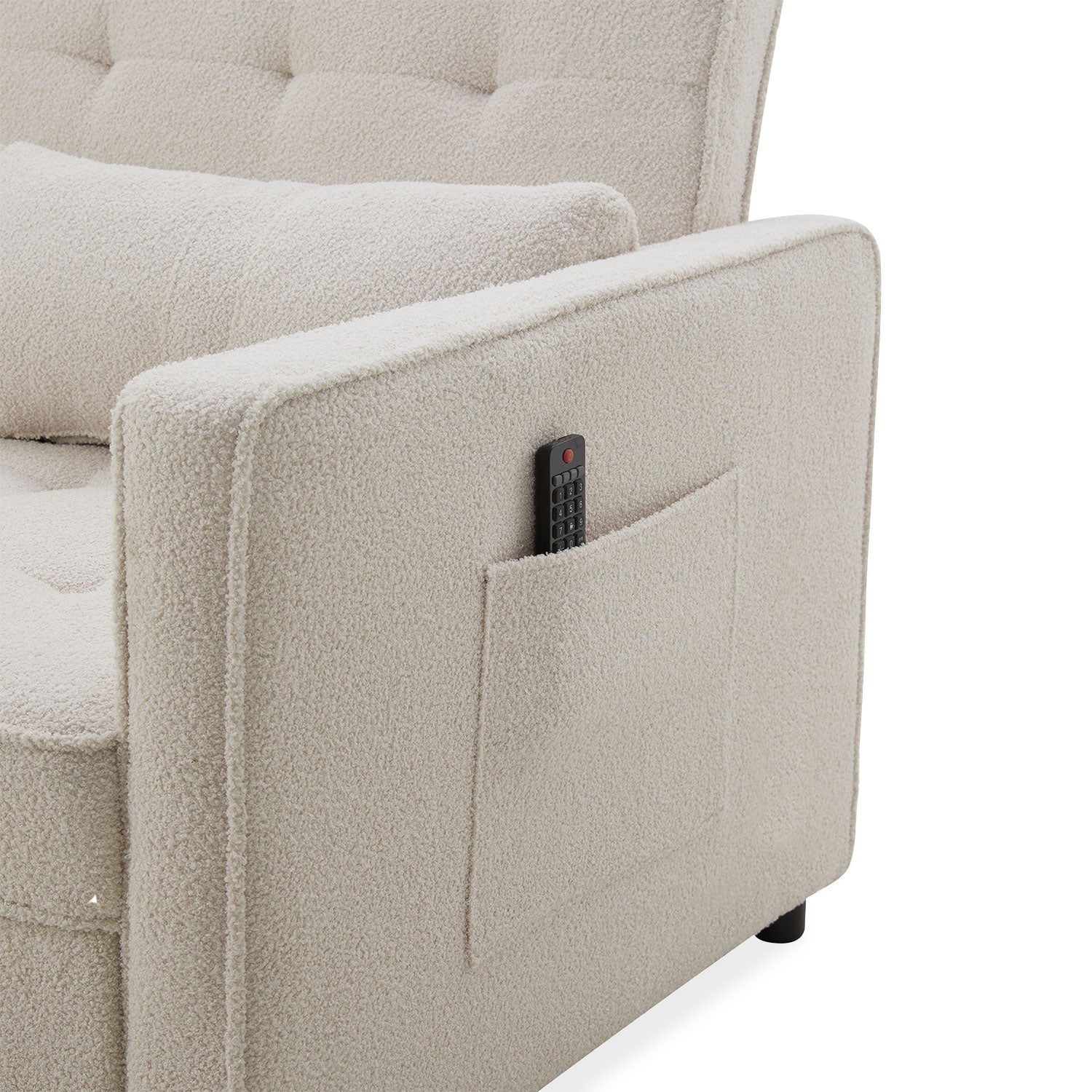 Canapé convertible 2 places Komaria Tissu bouclette Crème