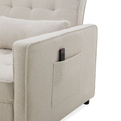 Canapé convertible 2 places Komaria Tissu bouclette Crème