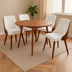 Lot de 4 chaises scandinaves Lalix Bois Noisette & Tissu bouclette Crème