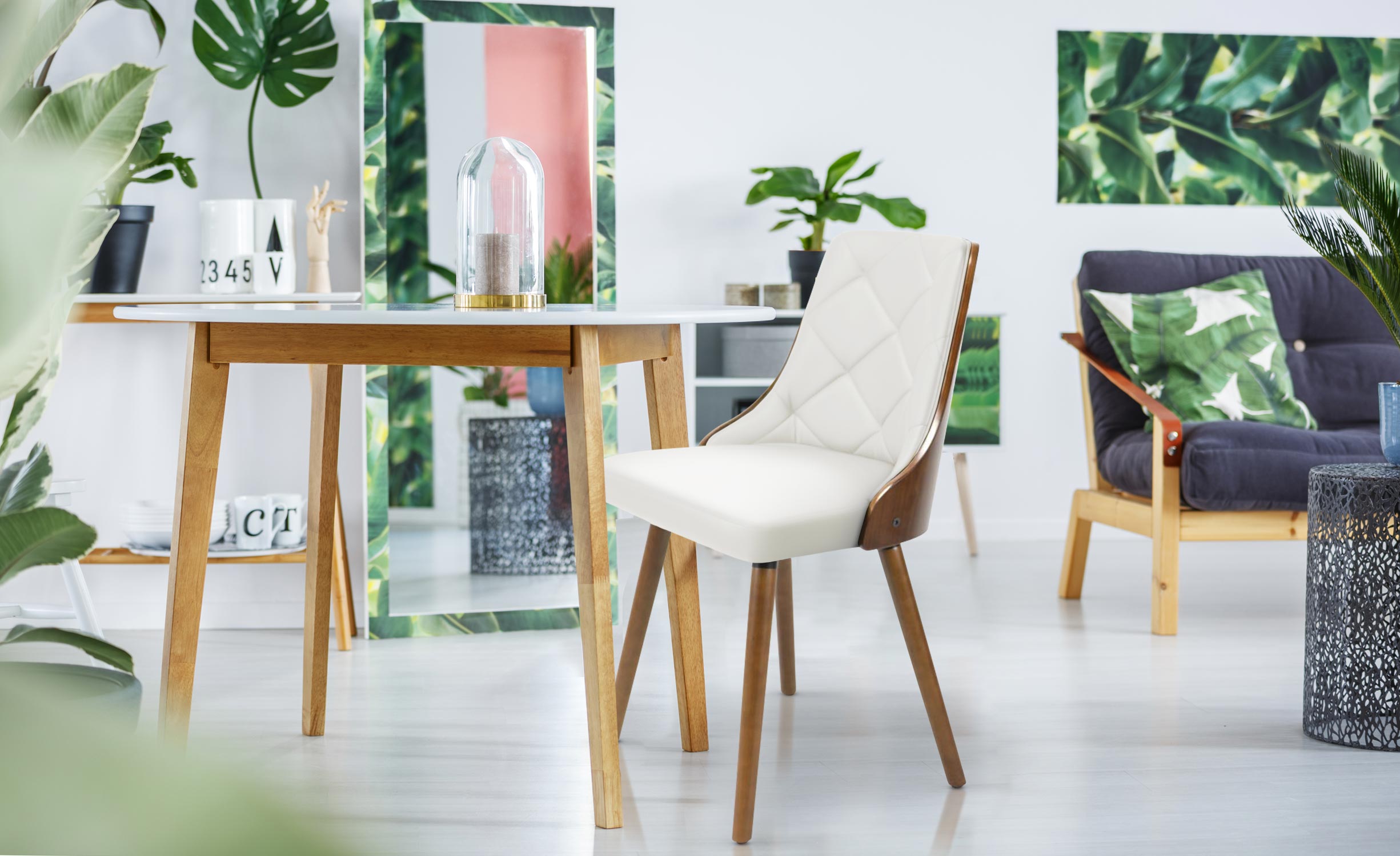 Lot de 8 chaises scandinaves Lalix Bois Noisette et Blanc