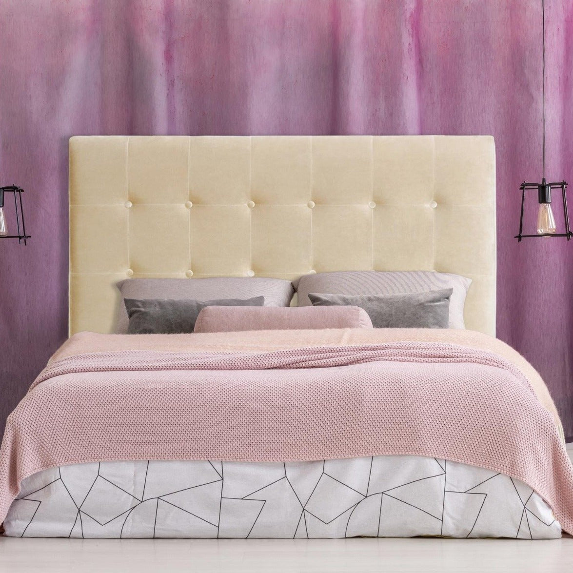 Cabecero de terciopelo Adelle de 160 cm beige
