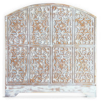 Tête de lit bois sculpté Linium 120 cm gris patiné style oriental